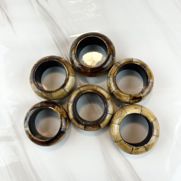 Wooden Brown Circle Napkin Rings Set of 6 Napkin Holder - Picture 3 of 7